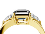 Yellow gold Three-Stone Fancy Black Asscher Cut Cut Diamond Ring with Trillion Side Stones on a Split Shank Band_10