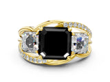 Yellow gold Three-Stone Fancy Black Asscher Cut Cut Diamond Split Shank Prong Set Ring_12