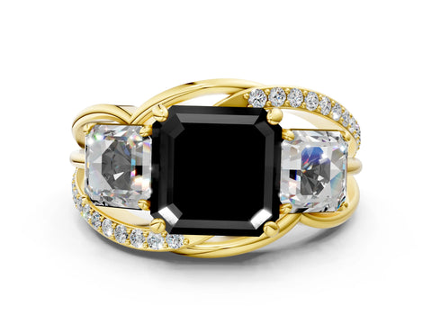 Yellow gold Three-Stone Fancy Black Asscher Cut Cut Diamond Split Shank Prong Set Ring_12