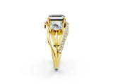Yellow gold Three-Stone Fancy Black Asscher Cut Cut Diamond Split Shank Prong Set Ring_14