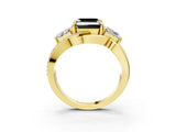 Yellow gold Three-Stone Fancy Black Asscher Cut Cut Diamond Split Shank Prong Set Ring_15