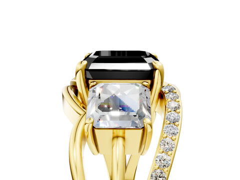 Yellow gold Three-Stone Fancy Black Asscher Cut Cut Diamond Split Shank Prong Set Ring_17