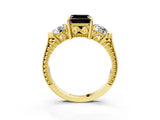 Yellow gold Three-Stone Fancy Black Asscher Cut Cut Milgrain Band Prong Setting Ring_3