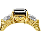 Yellow gold Three-Stone Fancy Black Asscher Cut Cut Milgrain Band Prong Setting Ring_4
