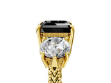 Yellow gold Three-Stone Fancy Black Asscher Cut Cut Milgrain Band Prong Setting Ring_5