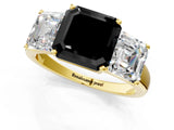 Yellow gold Three-Stone Fancy Black Asscher Cut Cut Solitaire Ring with Classic Prong Setting_1