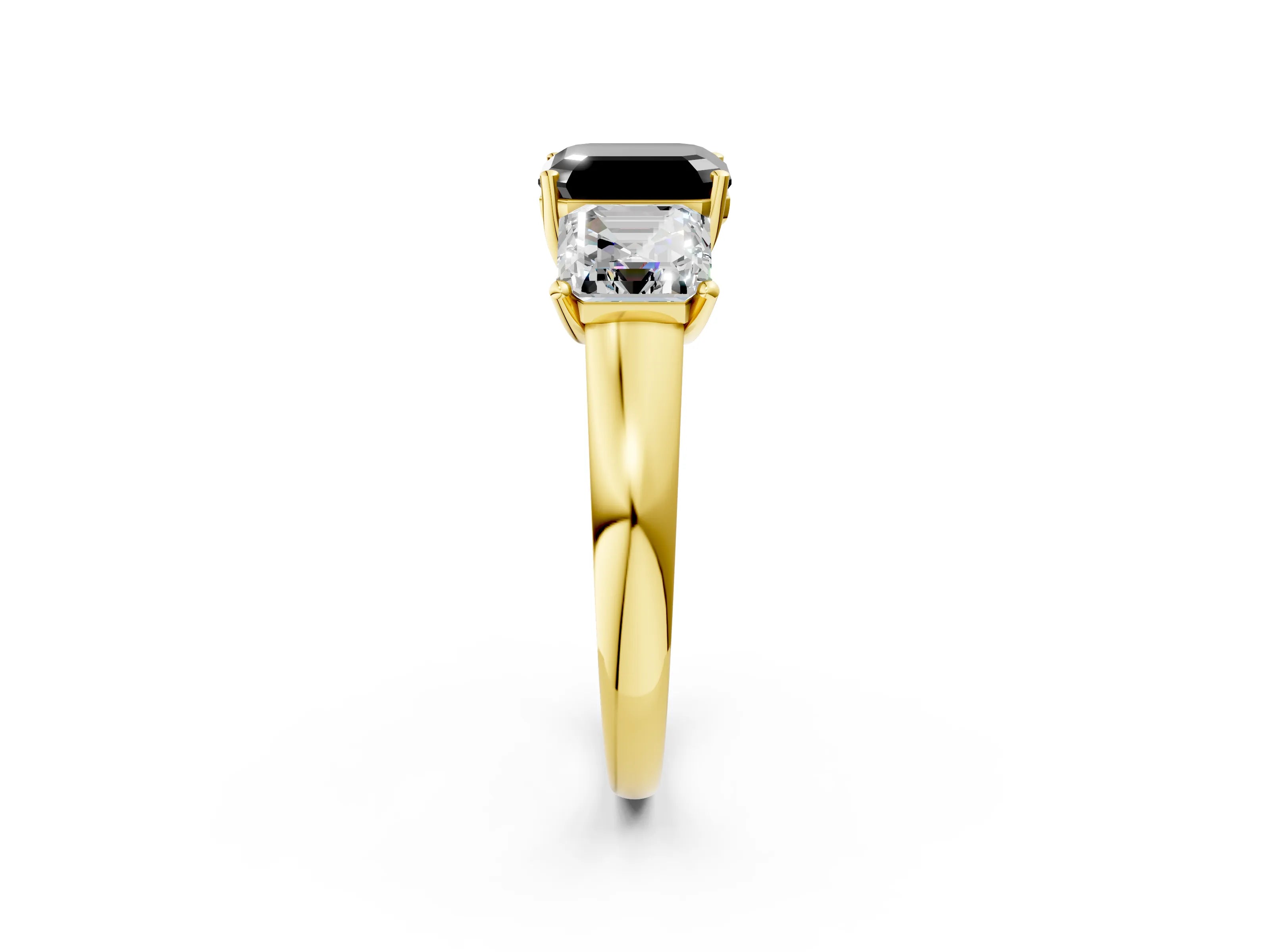 Yellow gold Three-Stone Fancy Black Asscher Cut Cut Solitaire Ring with Classic Prong Setting_2