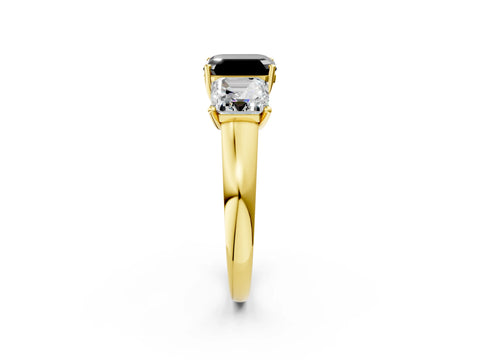 Yellow gold Three-Stone Fancy Black Asscher Cut Cut Solitaire Ring with Classic Prong Setting_2