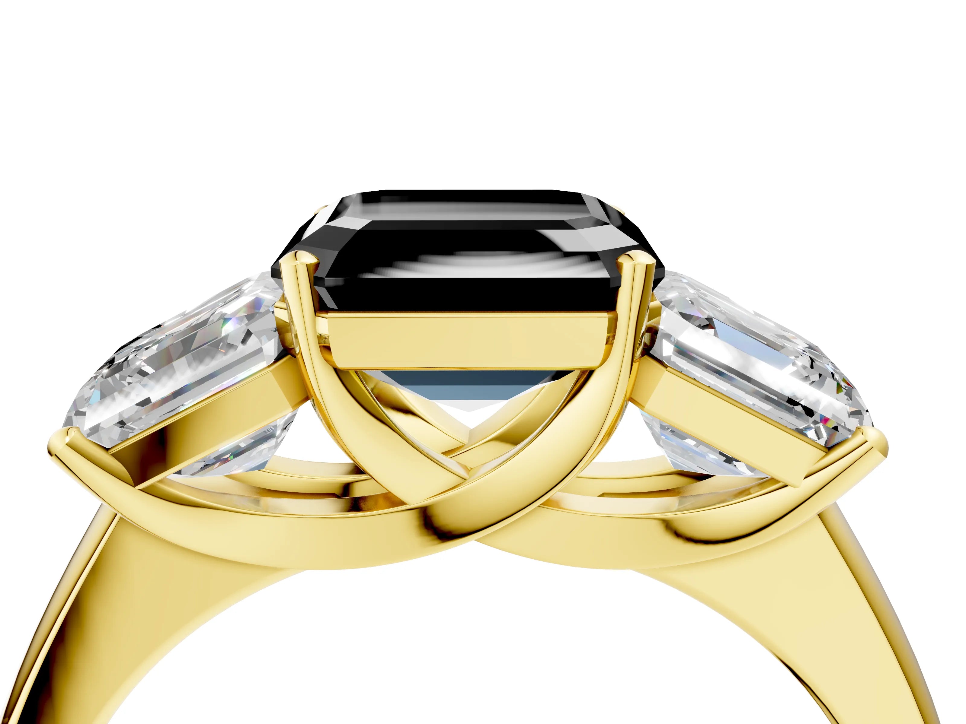 Yellow gold Three-Stone Fancy Black Asscher Cut Cut Solitaire Ring with Classic Prong Setting_4