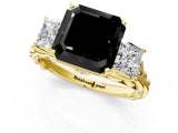 Yellow gold Three-Stone Fancy Black Asscher Cut Diamond Braided Band Ring with Four-Prong Setting_13