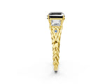 Yellow gold Three-Stone Fancy Black Asscher Cut Diamond Braided Band Ring with Four-Prong Setting_14