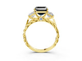 Yellow gold Three-Stone Fancy Black Asscher Cut Diamond Braided Band Ring with Four-Prong Setting_15