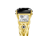 Yellow gold Three-Stone Fancy Black Asscher Cut Diamond Braided Band Ring with Four-Prong Setting_17