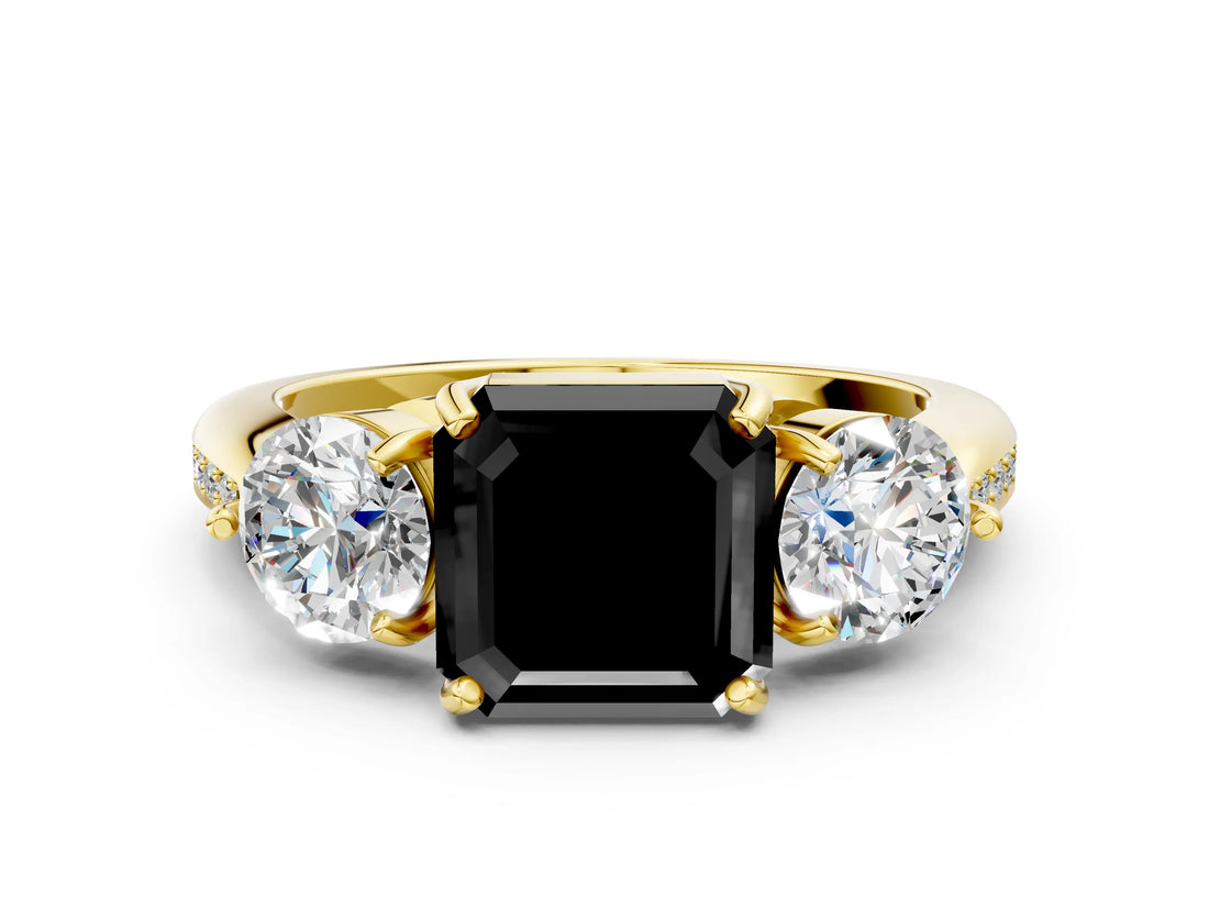 Yellow gold Three-Stone Fancy Black Asscher Cut Diamond Channel Set Engagement Ring with Prong Setting_12