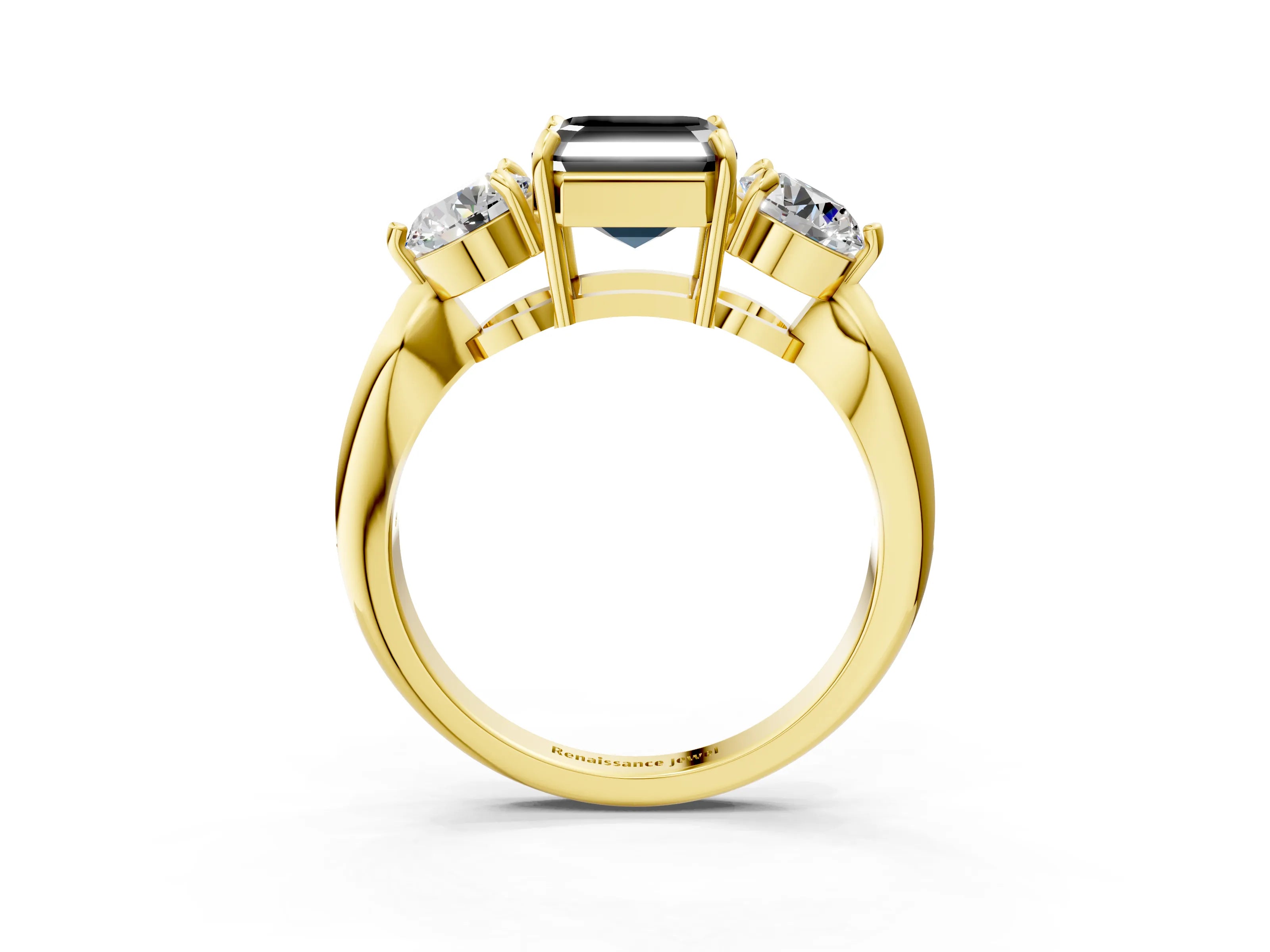 Yellow gold Three-Stone Fancy Black Asscher Cut Diamond Channel Set Engagement Ring with Prong Setting_15