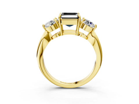 Yellow gold Three-Stone Fancy Black Asscher Cut Diamond Channel Set Engagement Ring with Prong Setting_15