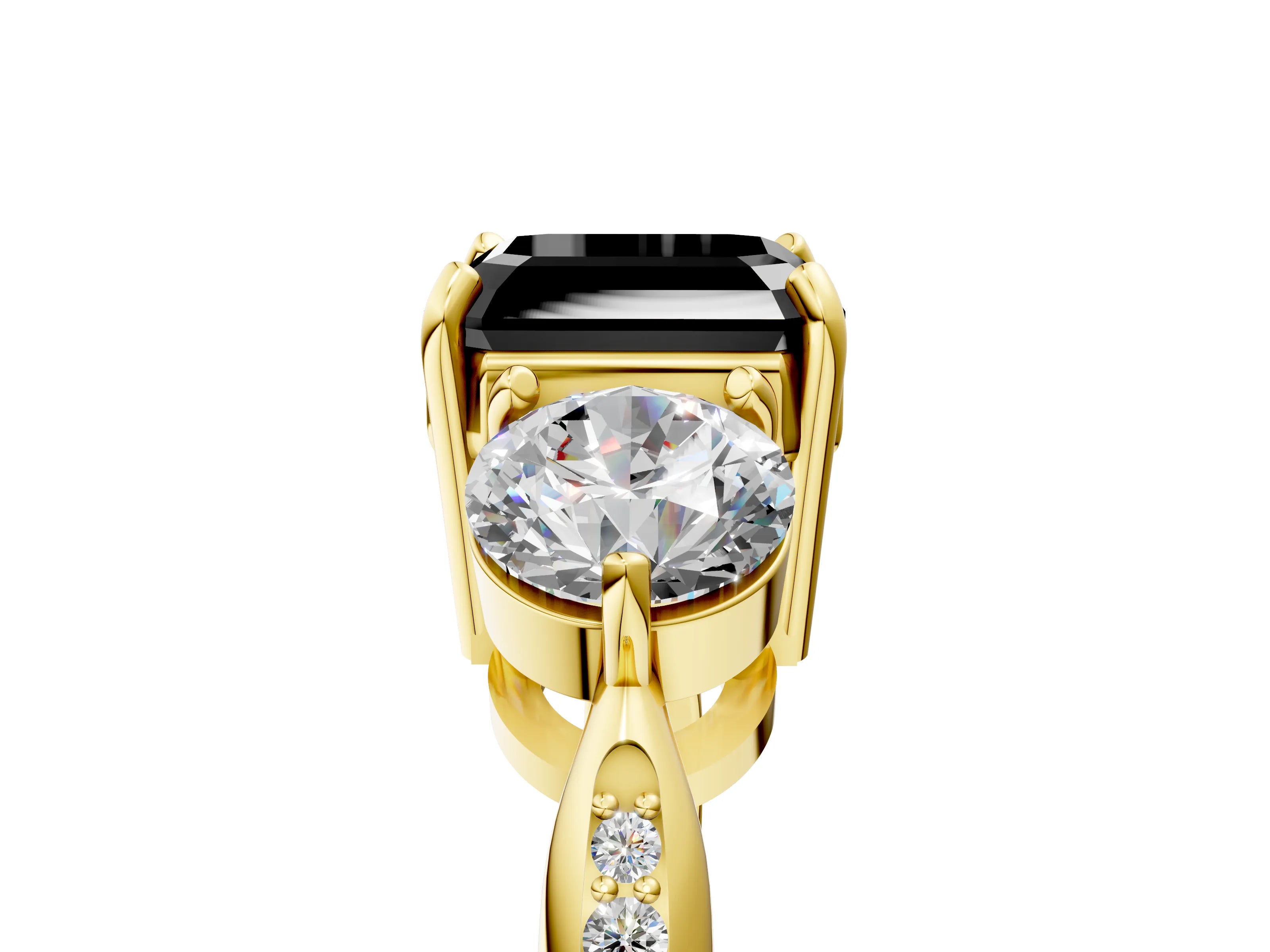 Yellow gold Three-Stone Fancy Black Asscher Cut Diamond Channel Set Engagement Ring with Prong Setting_17