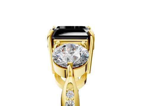 Yellow gold Three-Stone Fancy Black Asscher Cut Diamond Channel Set Engagement Ring with Prong Setting_17