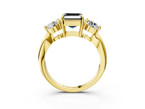 Yellow gold Three-Stone Fancy Black Asscher Cut Diamond Channel Set Engagement Ring with Prong Setting_3