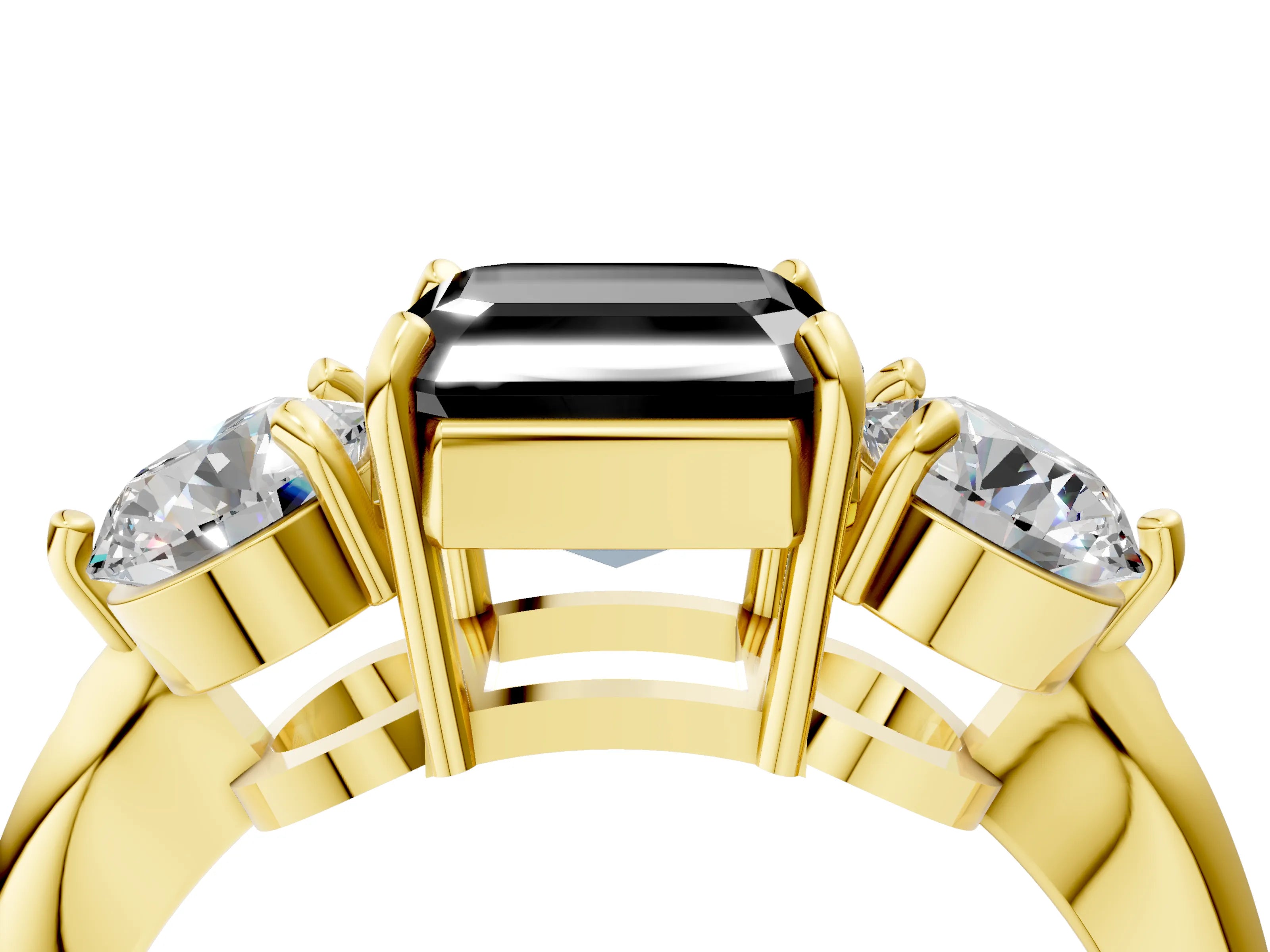 Yellow gold Three-Stone Fancy Black Asscher Cut Diamond Channel Set Engagement Ring with Prong Setting_4