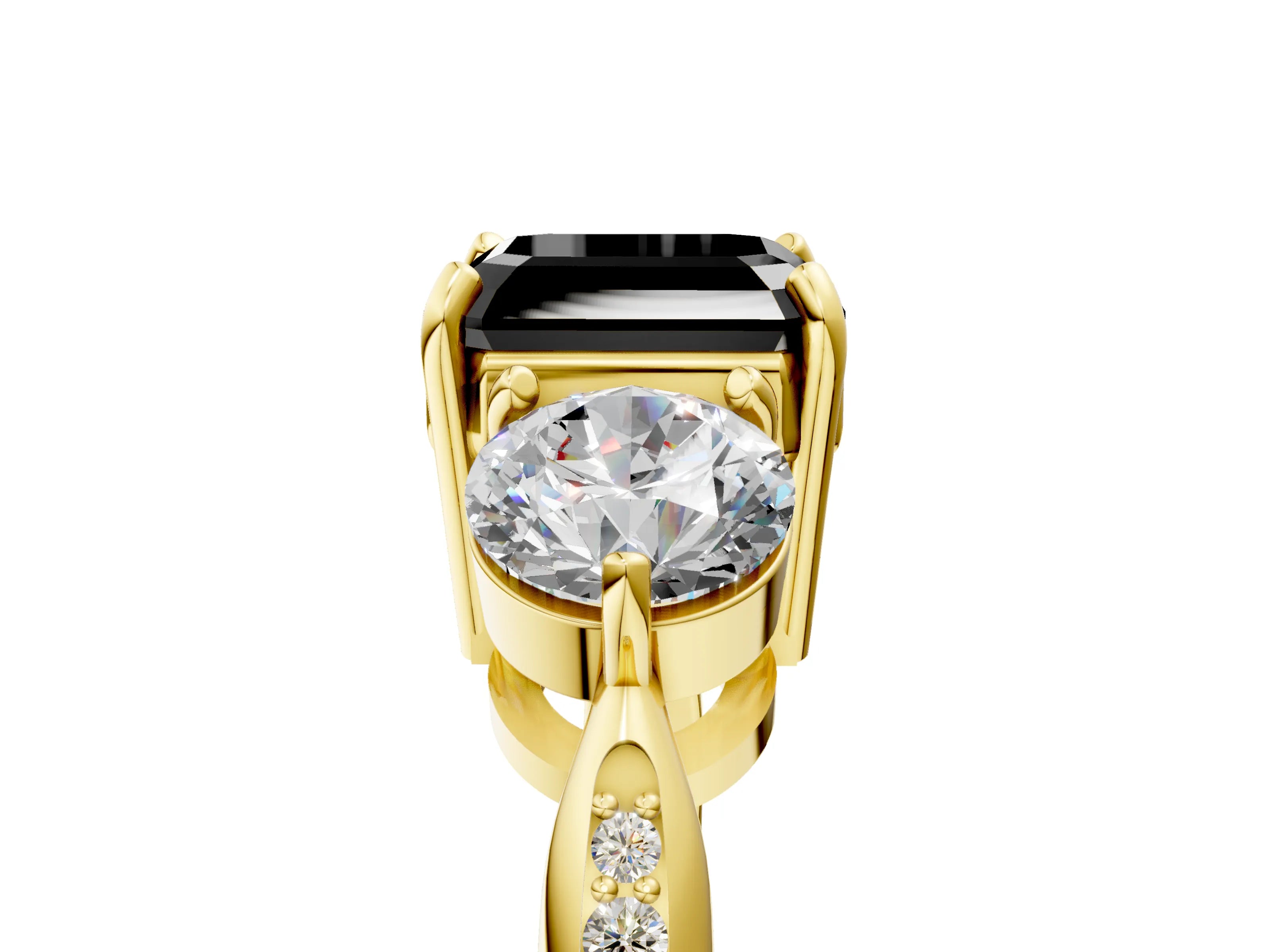 Yellow gold Three-Stone Fancy Black Asscher Cut Diamond Channel Set Engagement Ring with Prong Setting_5