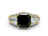 Yellow gold Three-Stone Fancy Black Asscher Cut Diamond Engagement Ring with Pave Band and Prong Setting_12