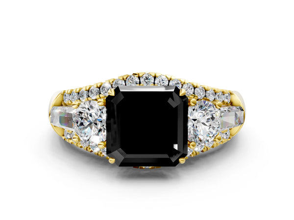 Yellow Gold Asscher Cut Five Stone Baguette Engagement Ring Setting for Black Center