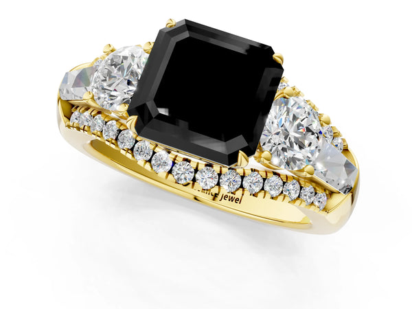 Yellow Gold Asscher Cut Five Stone Baguette Engagement Ring Setting for Black Center