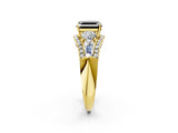 Yellow gold Three-Stone Fancy Black Asscher Cut Diamond Engagement Ring with Pave Band and Prong Setting_14