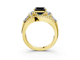 Yellow gold Three-Stone Fancy Black Asscher Cut Diamond Engagement Ring with Pave Band and Prong Setting_15