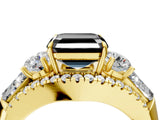 Yellow gold Three-Stone Fancy Black Asscher Cut Diamond Engagement Ring with Pave Band and Prong Setting_16