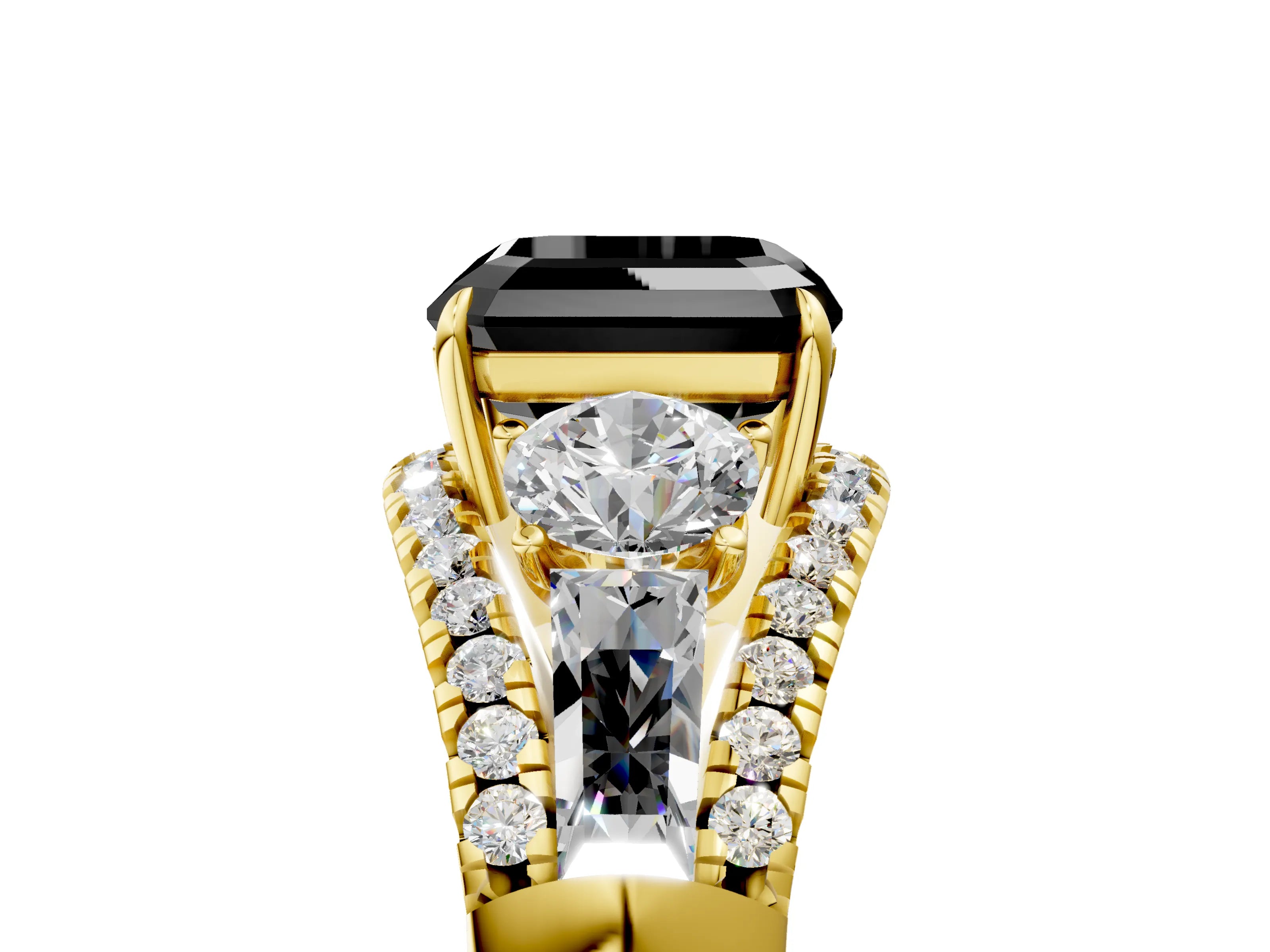 Yellow gold Three-Stone Fancy Black Asscher Cut Diamond Engagement Ring with Pave Band and Prong Setting_5