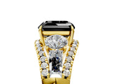 Yellow gold Three-Stone Fancy Black Asscher Cut Diamond Engagement Ring with Pave Band and Prong Setting_5