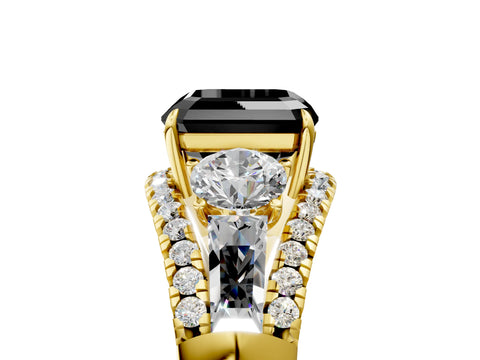 Yellow gold Three-Stone Fancy Black Asscher Cut Diamond Engagement Ring with Pave Band and Prong Setting_5