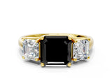 Yellow gold Three-Stone Fancy Black Asscher Cut Diamond Engagement Ring with Prong Setting_3