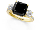 Yellow gold Three-Stone Fancy Black Asscher Cut Diamond Pavé Band with Four-Prong Setting_1