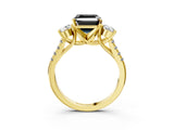Yellow gold Three-Stone Fancy Black Asscher Cut Diamond Pavé Band with Four-Prong Setting_3