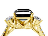 Yellow gold Three-Stone Fancy Black Asscher Cut Diamond Pavé Band with Four-Prong Setting_4
