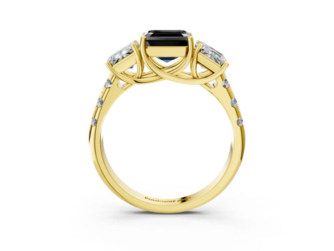 Yellow gold Three-Stone Fancy Black Asscher Cut Diamond Pavé Band with Prong Setting_3
