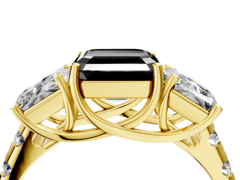 Yellow gold Three-Stone Fancy Black Asscher Cut Diamond Pavé Band with Prong Setting_4