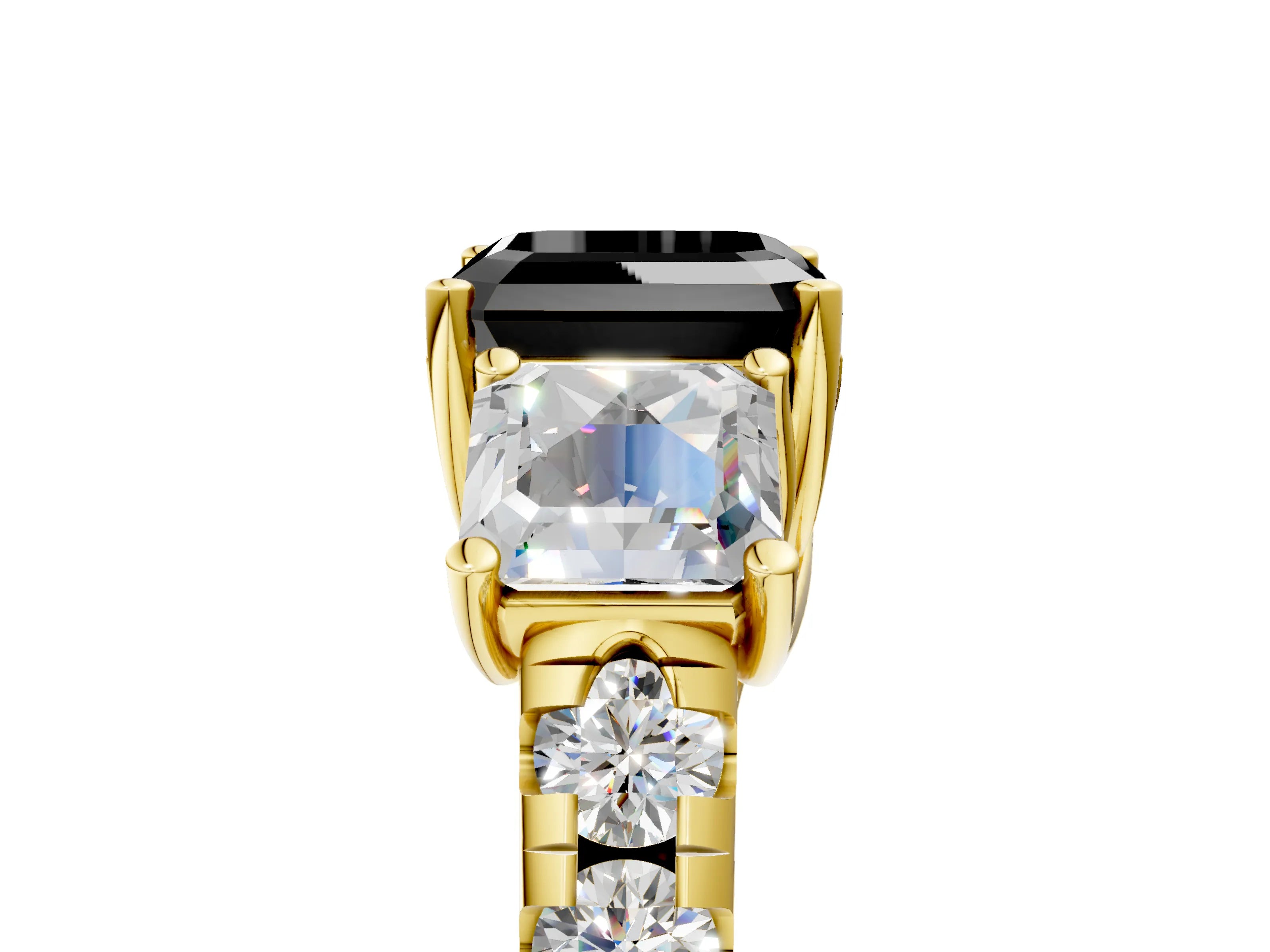 Yellow gold Three-Stone Fancy Black Asscher Cut Diamond Pavé Band with Prong Setting_5