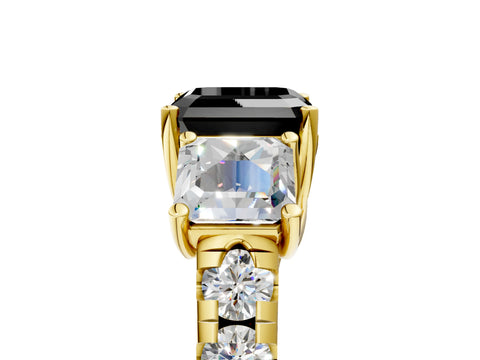 Yellow gold Three-Stone Fancy Black Asscher Cut Diamond Pavé Band with Prong Setting_5