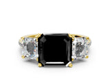 Yellow gold Three-Stone Fancy Black Asscher Cut Diamond Ring with Pavé Band and Prong Setting_24