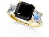 Yellow gold Three-Stone Fancy Black Asscher Cut Diamond Ring with Pavé Band and Prong Setting_25