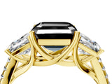 Yellow gold Three-Stone Fancy Black Asscher Cut Diamond Ring with Pavé Band and Prong Setting_28