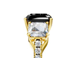 Yellow gold Three-Stone Fancy Black Asscher Cut Diamond Ring with Pavé Band and Prong Setting_29