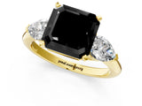 Yellow gold Three-Stone Fancy Black Asscher Cut Diamond Ring with Pear Side Stones and Four-Prong Setting_1