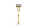 Yellow gold Three-Stone Fancy Black Asscher Cut Diamond Ring with Pear Side Stones and Four-Prong Setting_2
