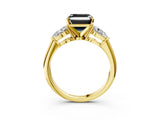 Yellow gold Three-Stone Fancy Black Asscher Cut Diamond Ring with Pear Side Stones and Four-Prong Setting_3