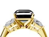 Yellow gold Three-Stone Fancy Black Asscher Cut Diamond Ring with Pear Side Stones and Four-Prong Setting_4